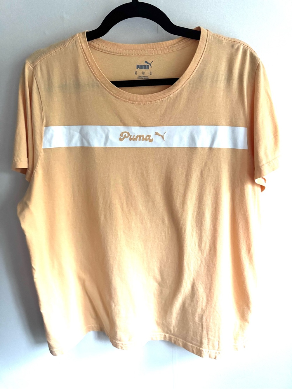 Puma Peach Short Sleeve Crew Neck Tee with White Logo Stripe